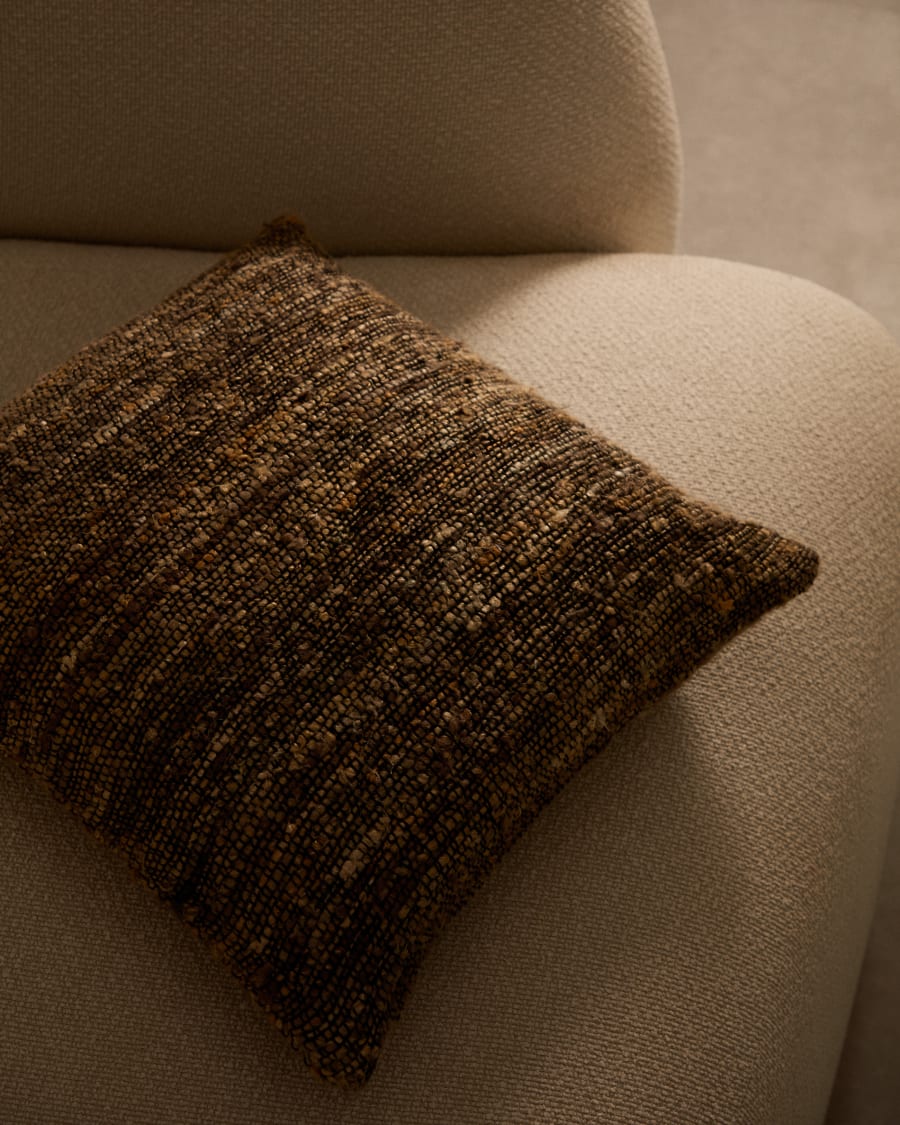 Yadit cushion cover in beige viscose and cotton, 45 x 45 cm