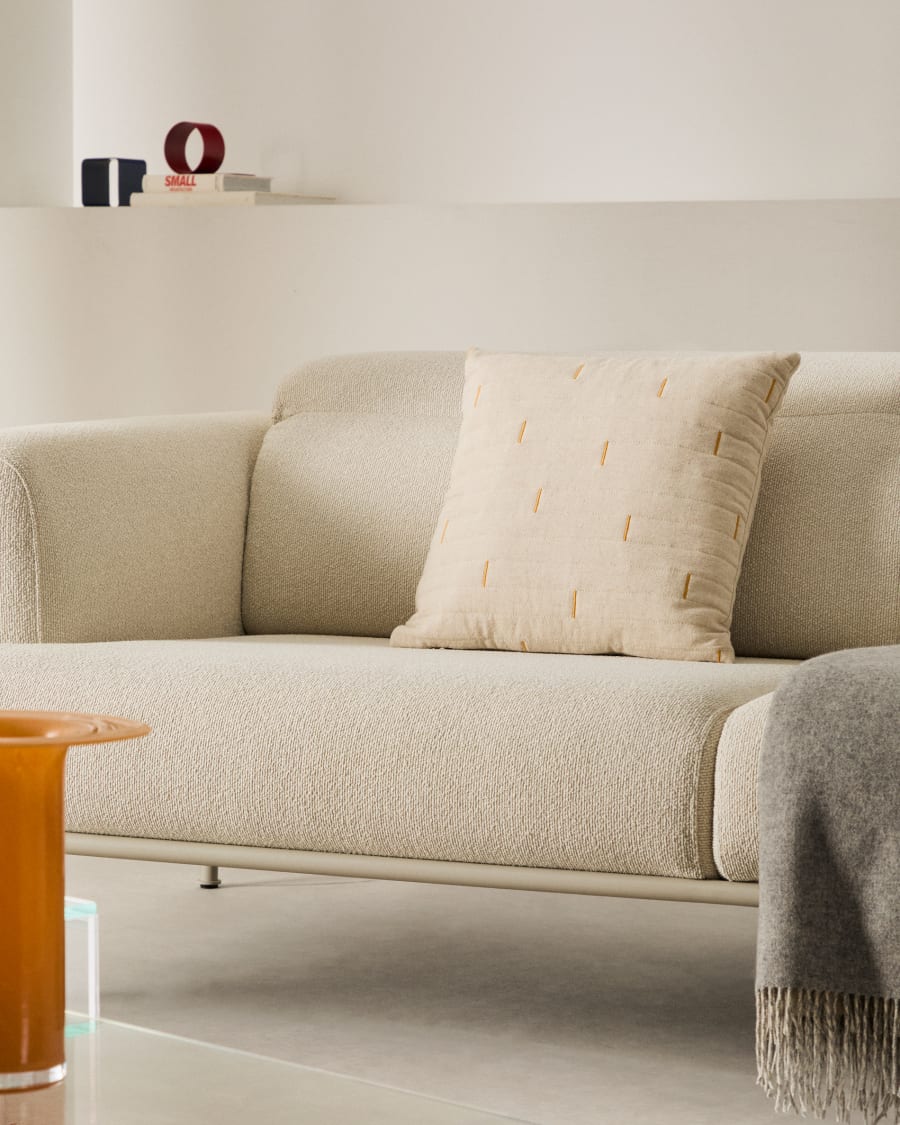 Blaina cushion cover in white linen with an orange embroidery feature, 45 x 45 cm