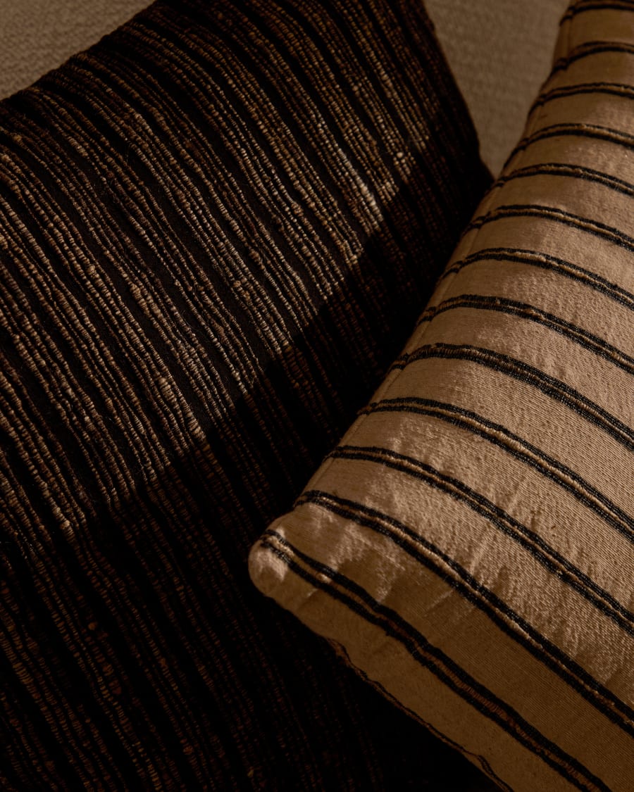 Caliu beige and grey striped silk and cotton, 45 x 45 cm