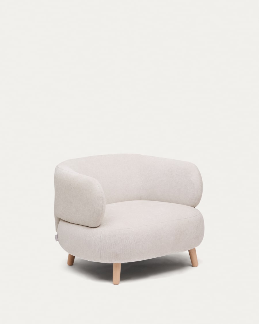 Luisa armchair in chenille pearl with solid beech wood legs 90 cm