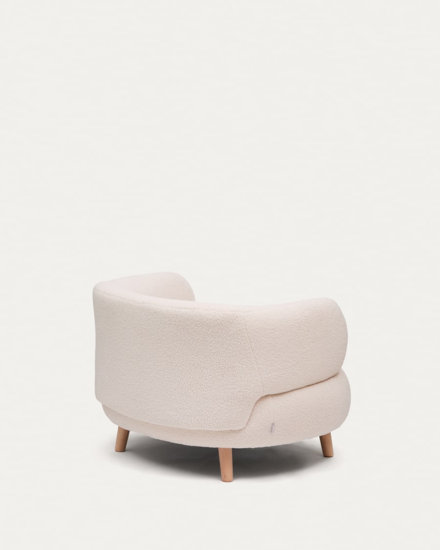 Luisa armchair in ecru boucle with solid beech wood legs 90 cm