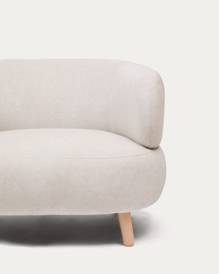Luisa armchair in chenille pearl with solid beech wood legs 90 cm