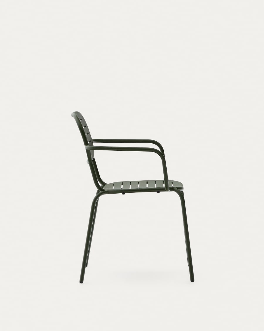 Brai stackable outdoor chair with armrests in green galvanised steel