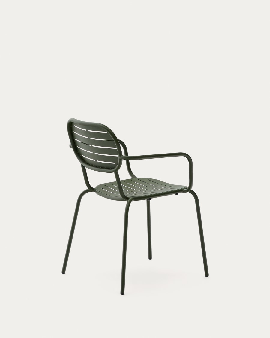 Brai stackable outdoor chair with armrests in green galvanised steel