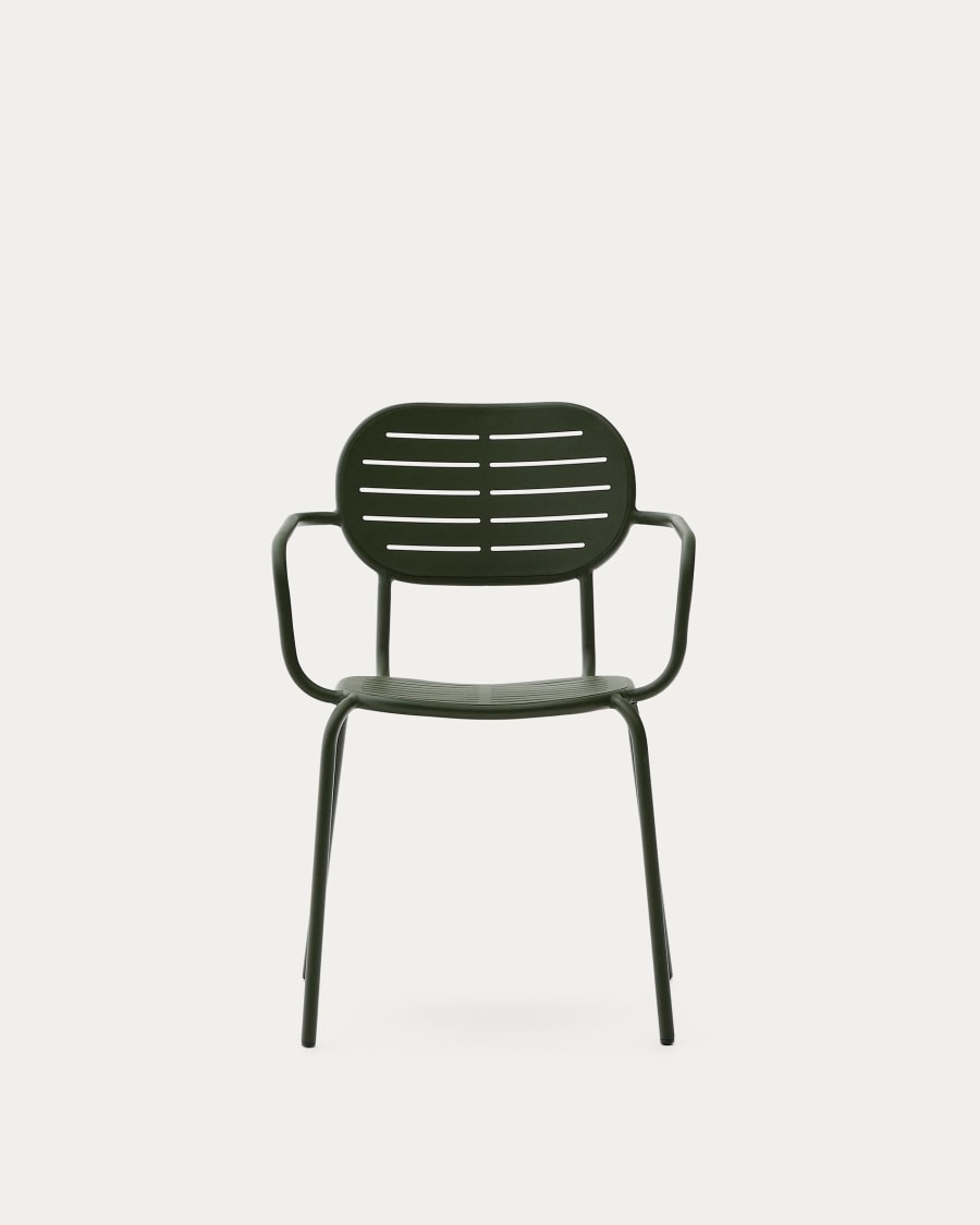 Brai stackable outdoor chair with armrests in green galvanised steel