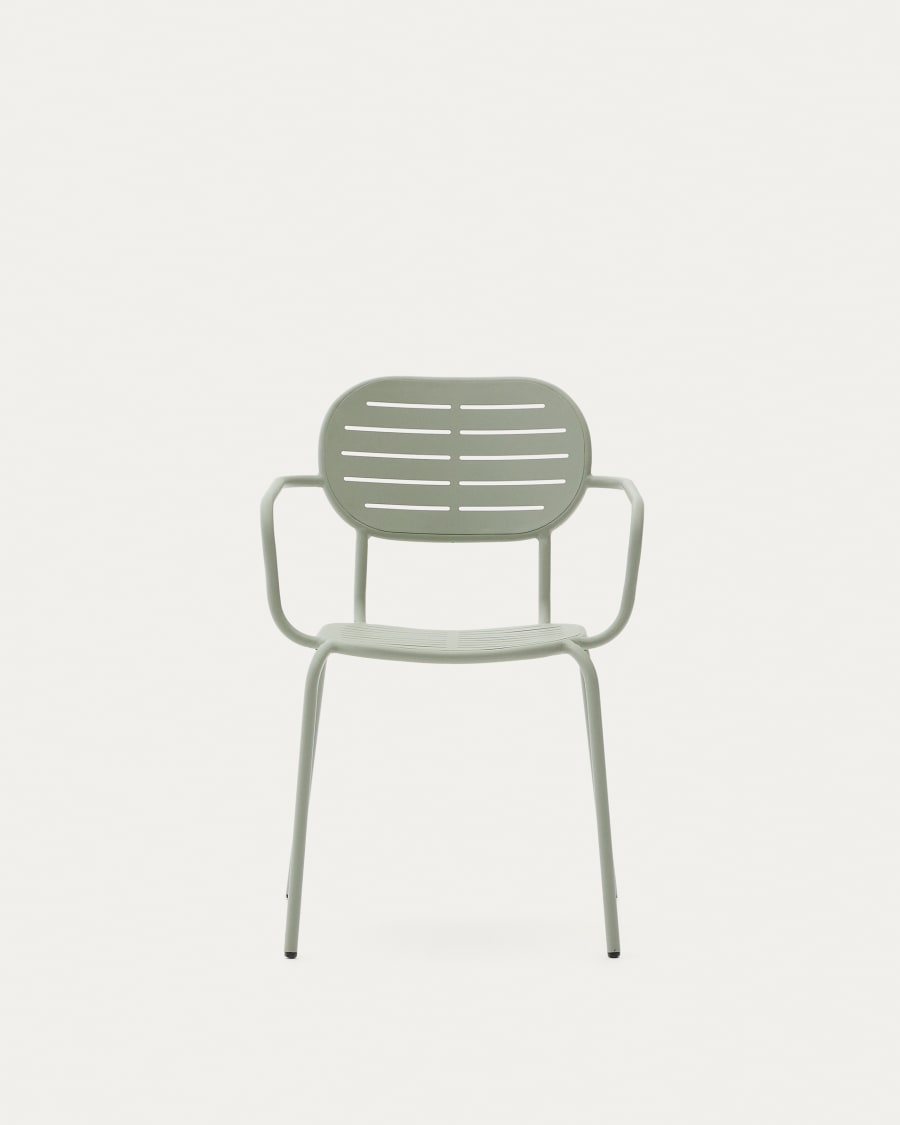 Brai stackable outdoor chair with armrests in turquoise galvanised steel