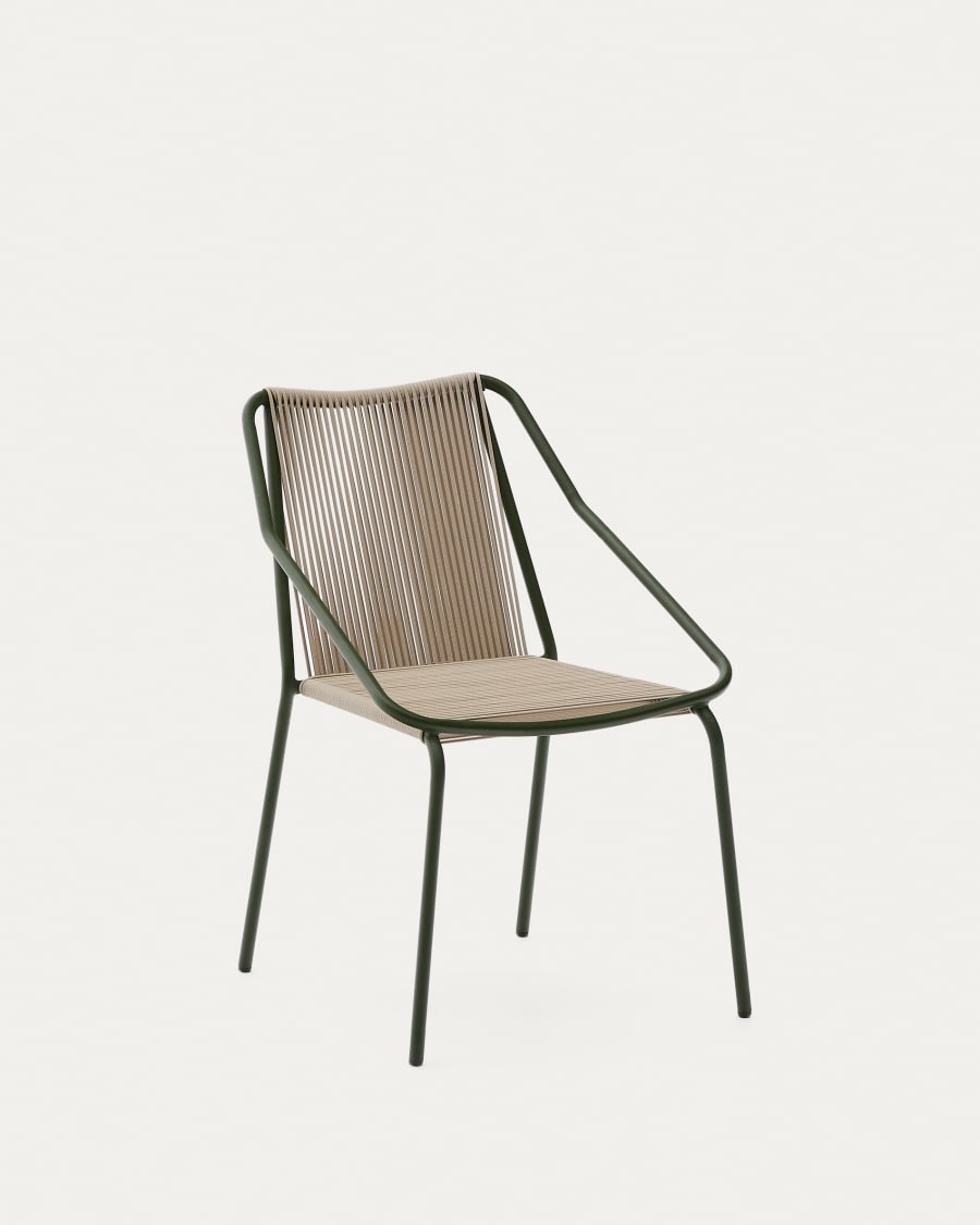 Zivia outdoor chair in ecru rope cord and green galvanised steel