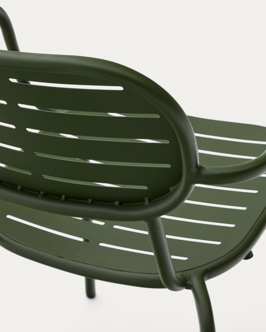Brai stackable outdoor chair with armrests in green galvanised steel