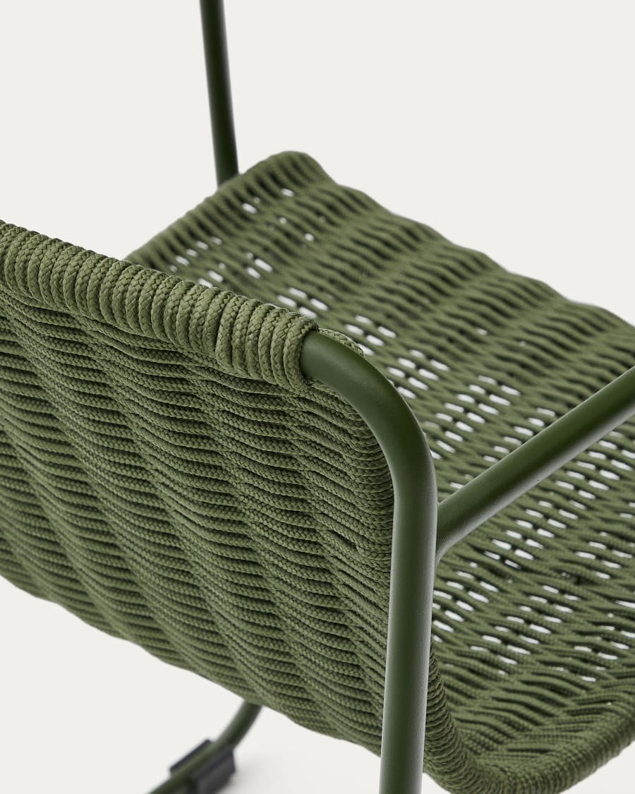 Maurina chair in green galvanised steel and green rope cord