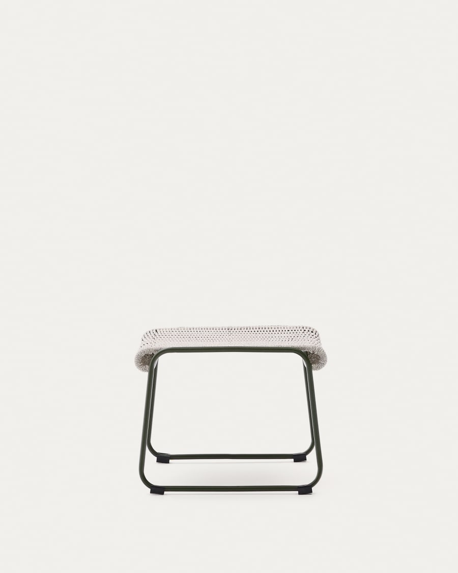 Maurina footrest in green galvanised steel and ecru and grey rope cord 58 x 52.5cm