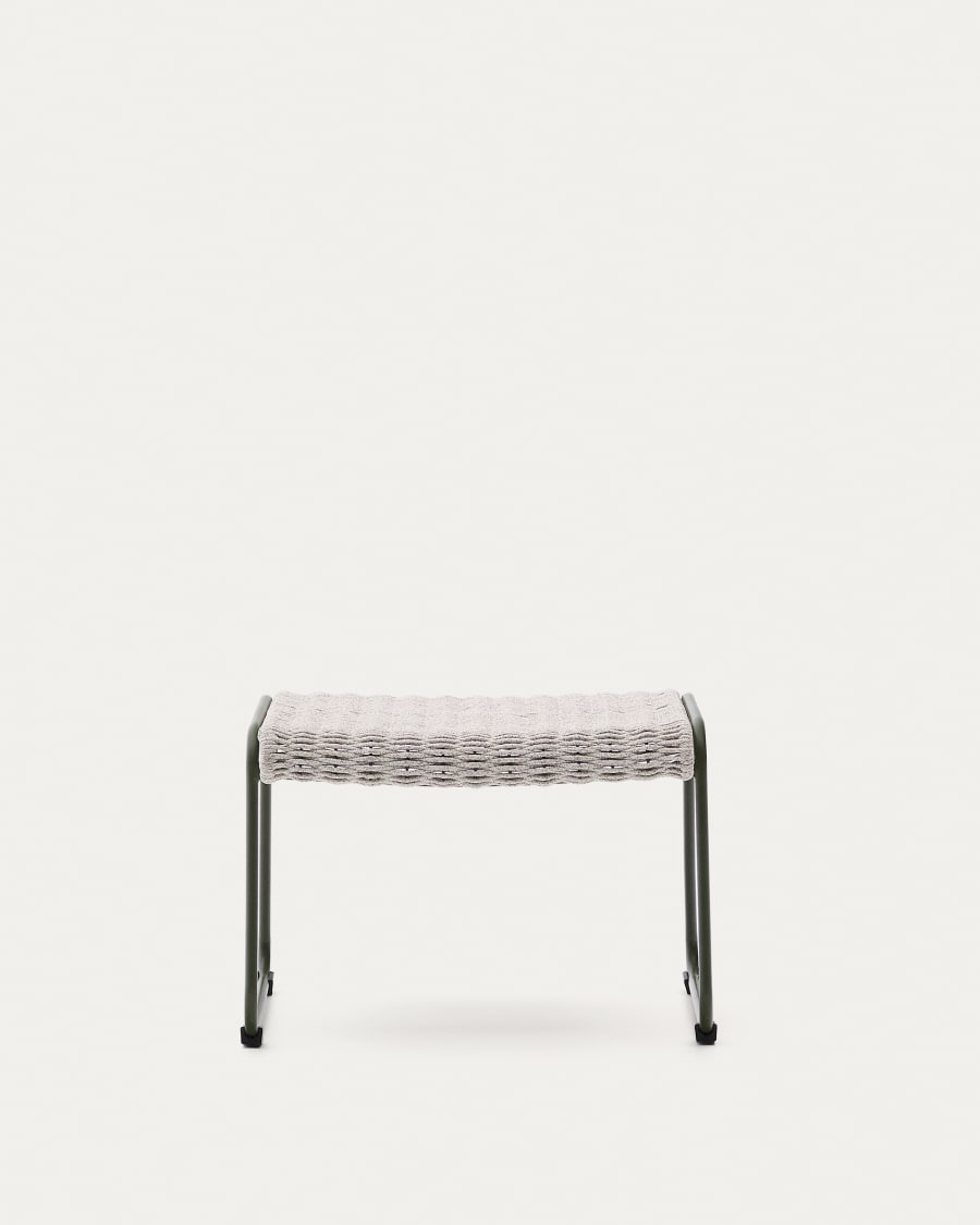 Maurina footrest in green galvanised steel and ecru and grey rope cord 58 x 52.5cm