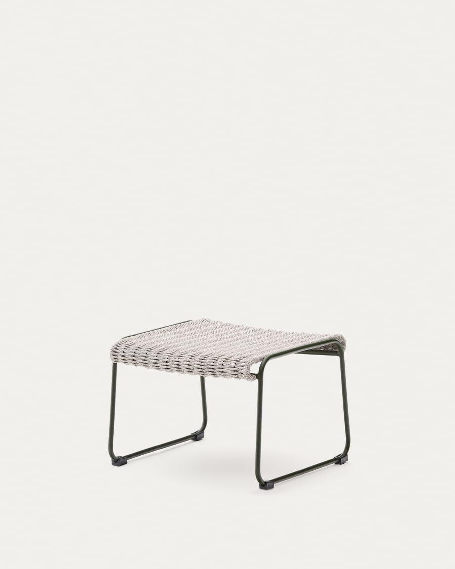 Maurina footrest in green galvanised steel and ecru and grey rope cord 58 x 52.5cm