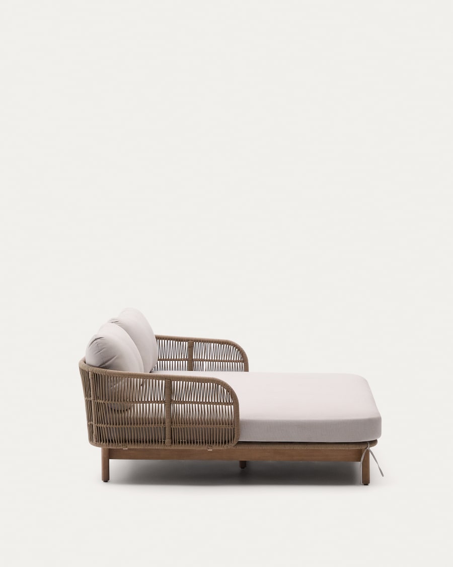 Catalina double sun lounger in beige rope cord and FSC 100% solid acacia wood