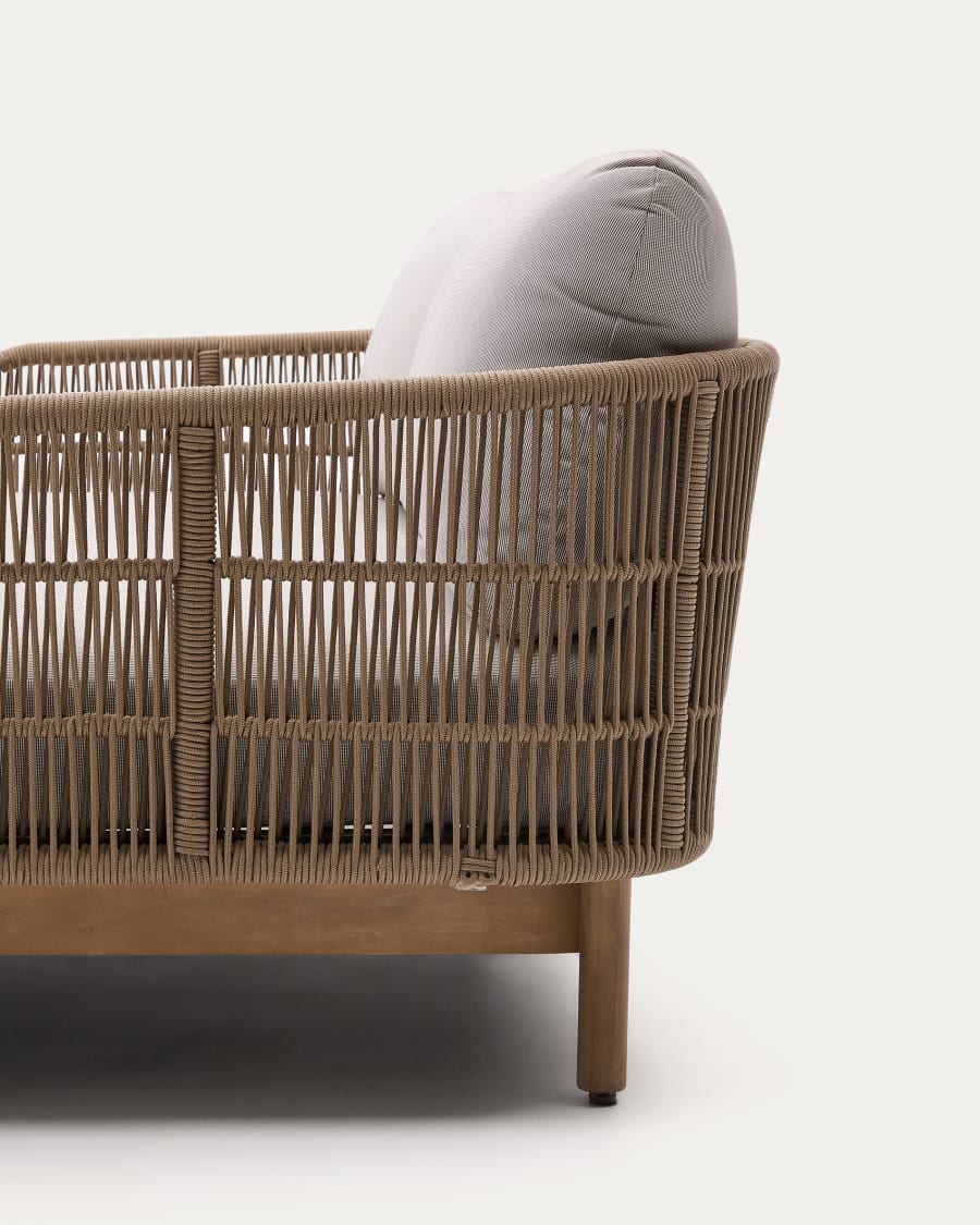 Catalina double sun lounger in beige rope cord and FSC 100% solid acacia wood