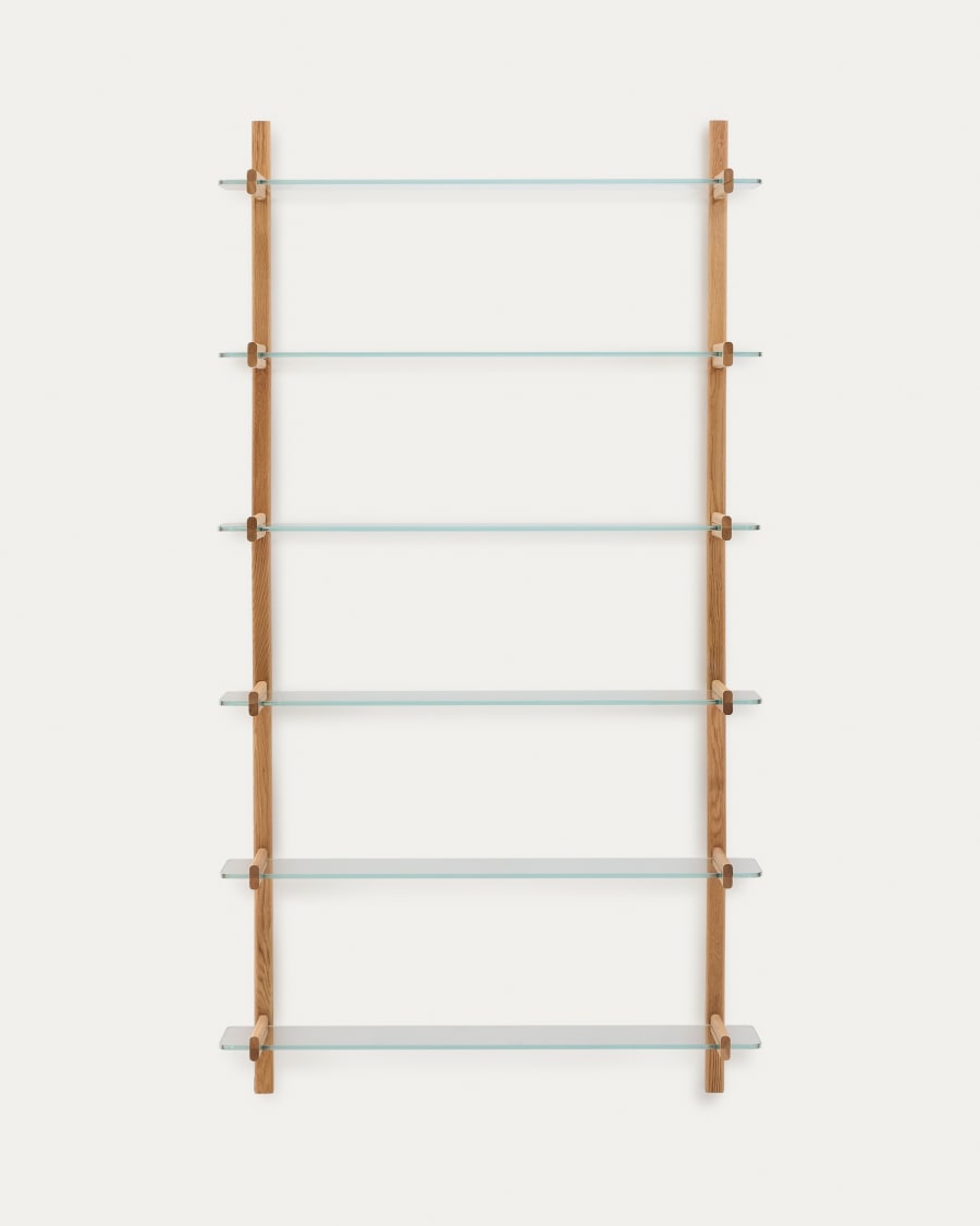 Sitra modular shelf, 6 glass shelves and FSC Mix Credit solid oak wood, 110 cm