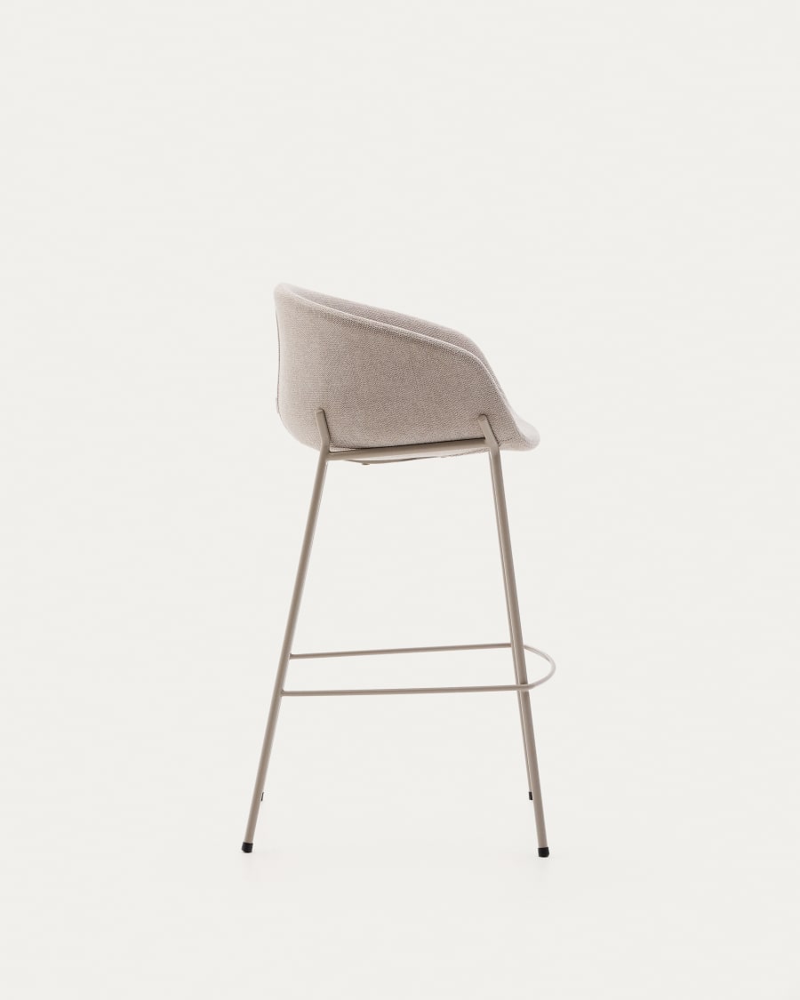 Yvette stool in beige chenille and steel legs in a beige finish, 75 cm high