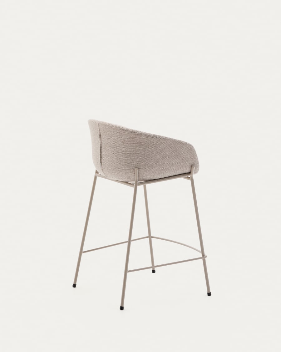 Yvette stool in beige chenille and steel legs in a beige finish, 65 cm high