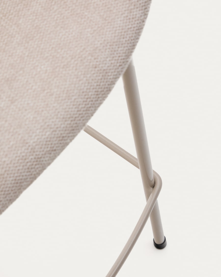 Yvette stool in beige chenille and steel legs in a beige finish, 65 cm high