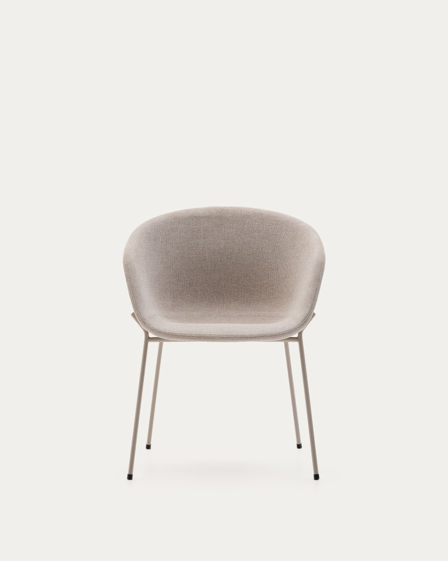 Yvette chair in beige chenille and steel legs in a beige finish