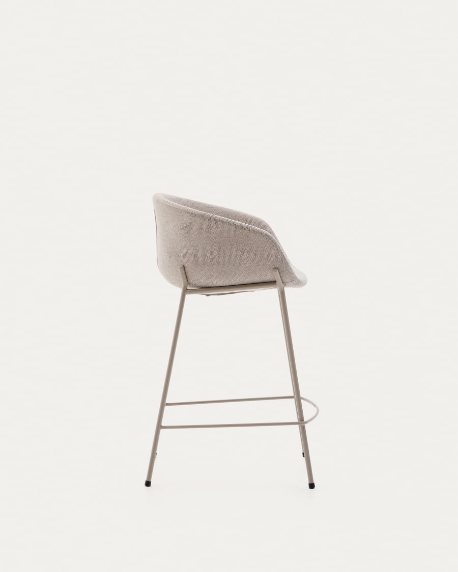 Yvette stool in beige chenille and steel legs in a beige finish, 65 cm high