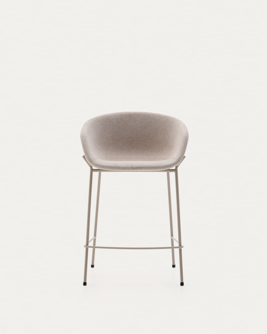 Yvette stool in beige chenille and steel legs in a beige finish, 65 cm high