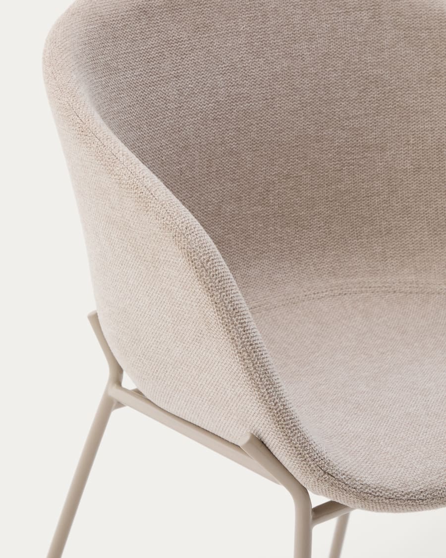 Yvette chair in beige chenille and steel legs in a beige finish