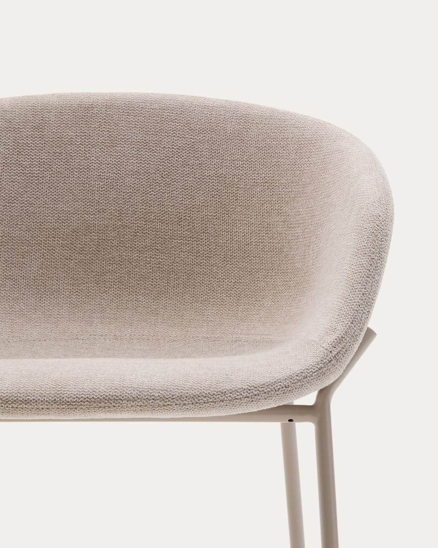 Yvette stool in beige chenille and steel legs in a beige finish, 65 cm high
