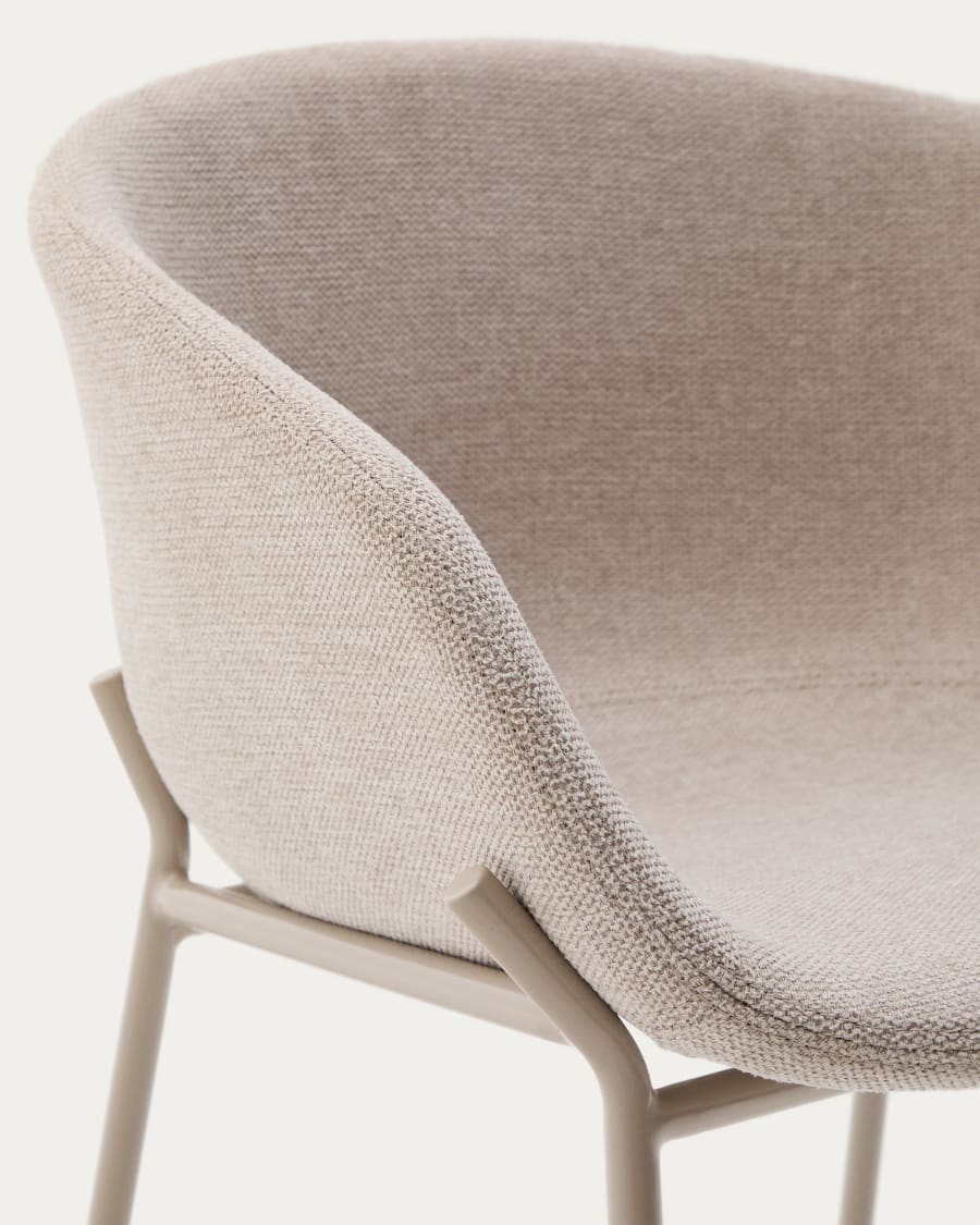 Yvette stool in beige chenille and steel legs in a beige finish, 65 cm high