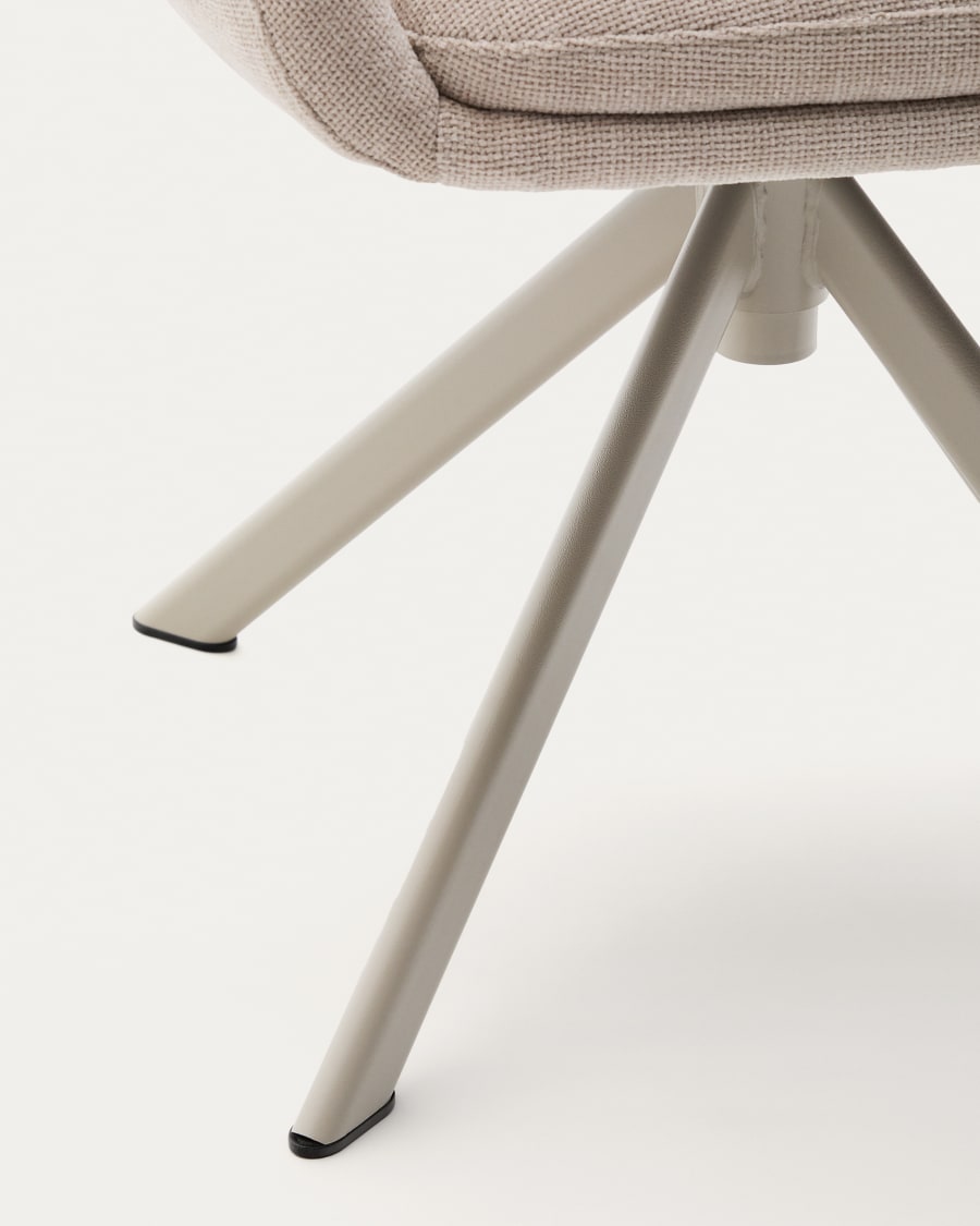 Dorina swivel chair in beige chenille and steel legs in a beige finish