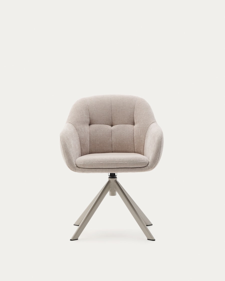 Dorina swivel chair in beige chenille and steel legs in a beige finish