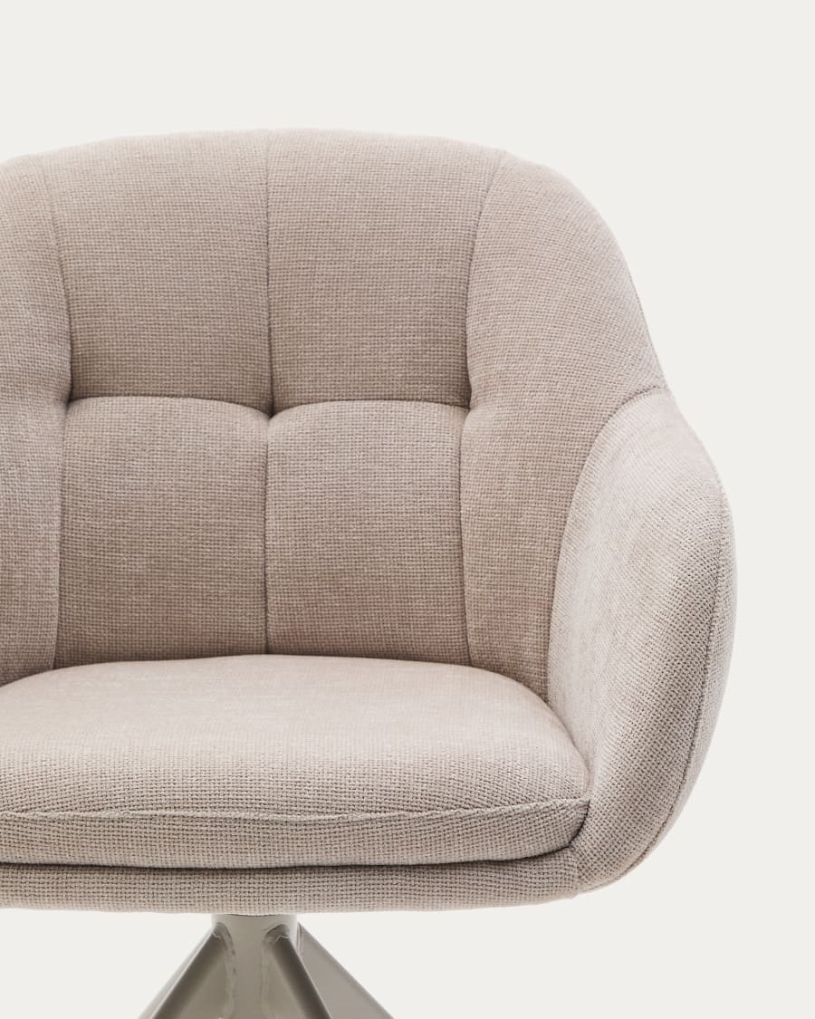 Dorina swivel chair in beige chenille and steel legs in a beige finish