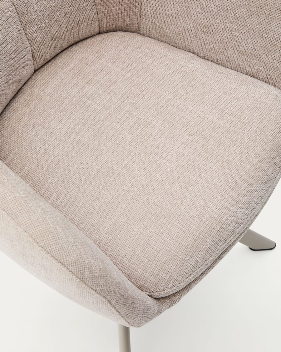 Dorina swivel chair in beige chenille and steel legs in a beige finish