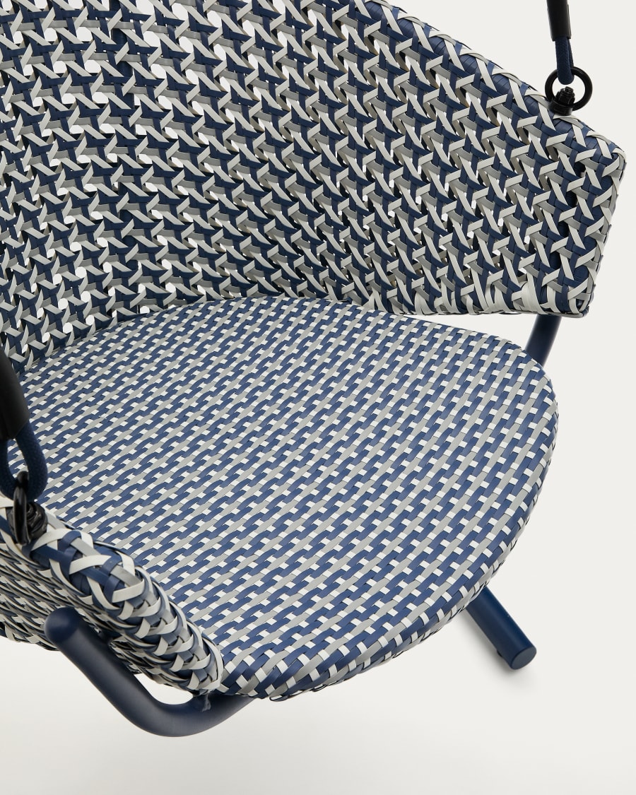 Saliga blue hanging armchair with base in aluminium and synthetic rattan