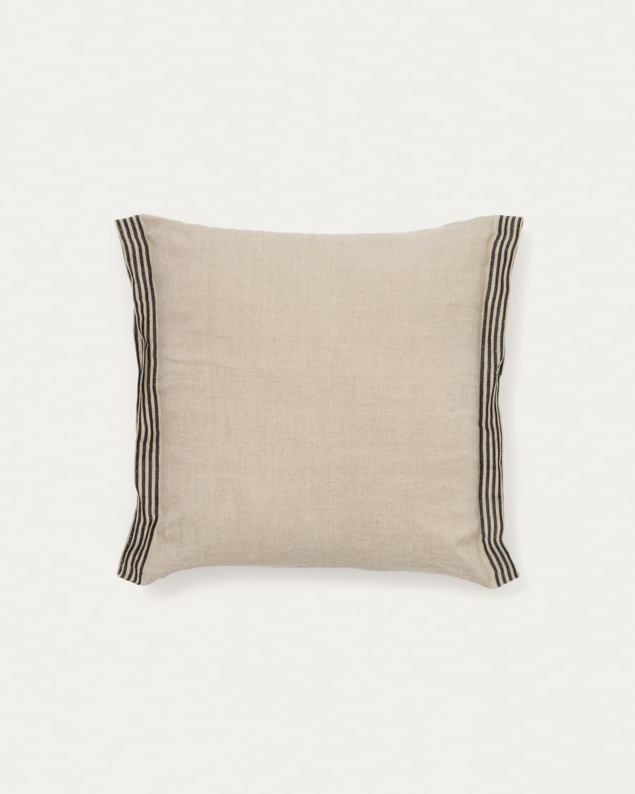 Niven beige 100% melange linen cushion cover with side stripes 45 x 45cm