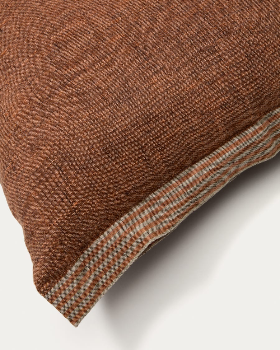 Niven orange 100% melange linen cushion cover with side stripes 45 x 45cm
