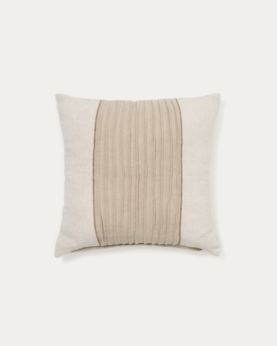 Zoren beige pleated 100% linen cushion cover 50 x 50cm