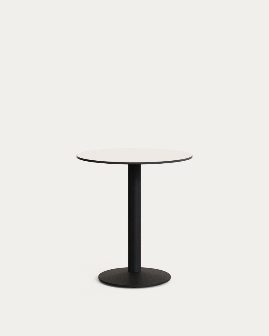 Runder Outdoor-Tisch Esilda weiß mit schwarz lackiertem Metallbein Ø 70 x 70 cm