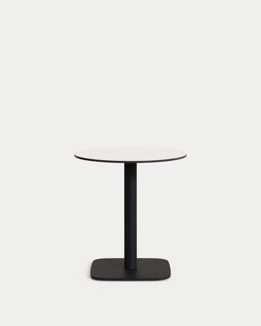 Runder Outdoor-Tisch Dina weiß mit schwarz lackiertem Metallbein Ø 68x70 cm