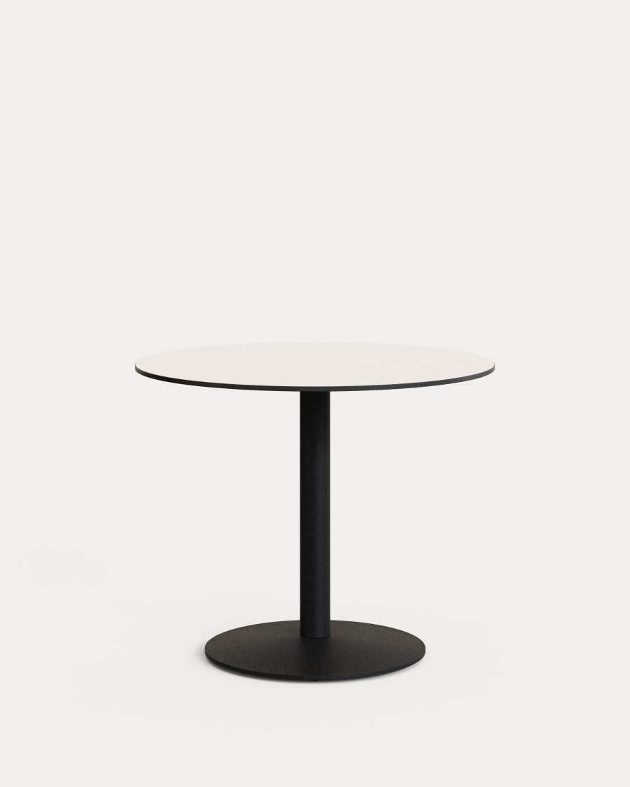 Runder Outdoor-Tisch Esilda weiß mit schwarz lackiertem Metallbein Ø 90 x 70 cm
