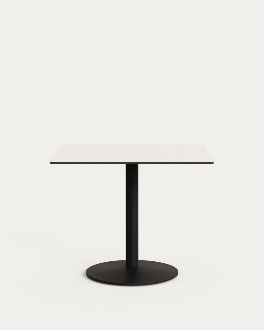 Esilda Outdoor-Tisch weiß mit schwarz lackiertem Metallbein 90 x 90 x 70 cm
