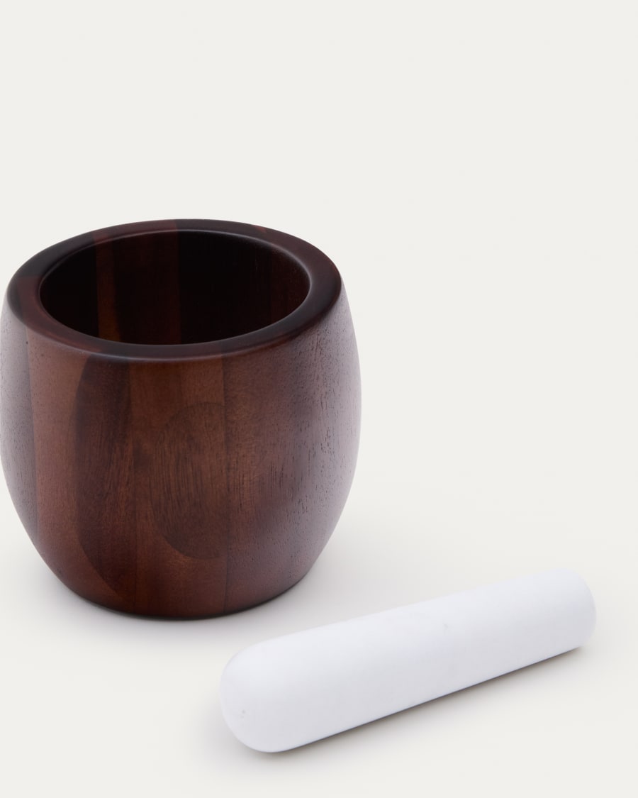 Tori mortar and pestle made of acacia wood and white marble FSC 100%