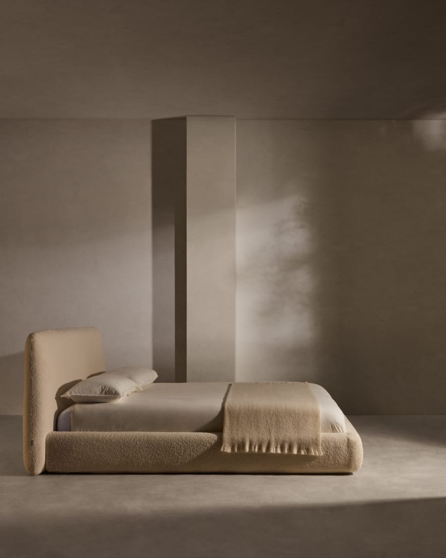 Martina bed with ecru bouclé removable cover for 160 x 200 cm mattress FSC Mix Credit
