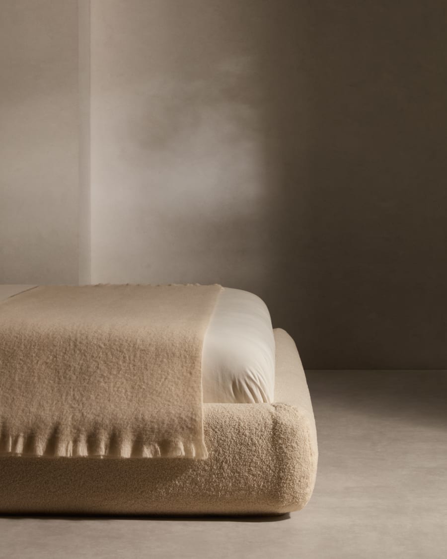 Martina bed with ecru bouclé removable cover for 160 x 200 cm mattress FSC Mix Credit