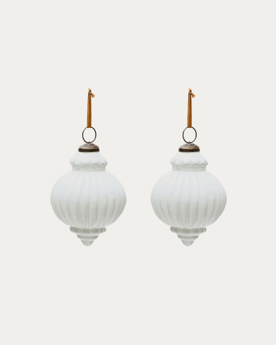 Set di 2 palline di Natale Irlo in vetro riciclato bianco Ø 10 cm