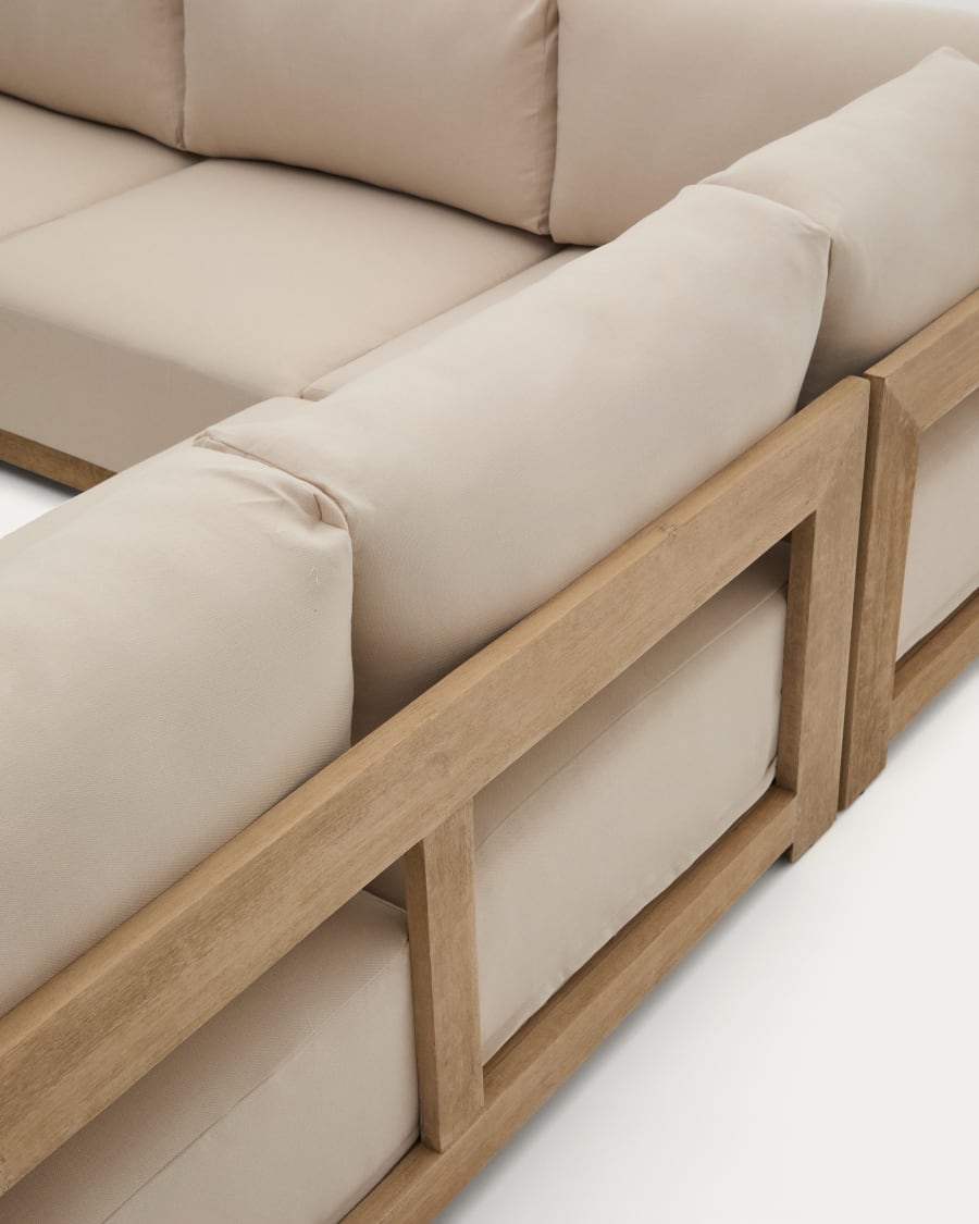 Ambra 5-seater corner sofa in solid acacia wood with light finish 248cm FSC 100%