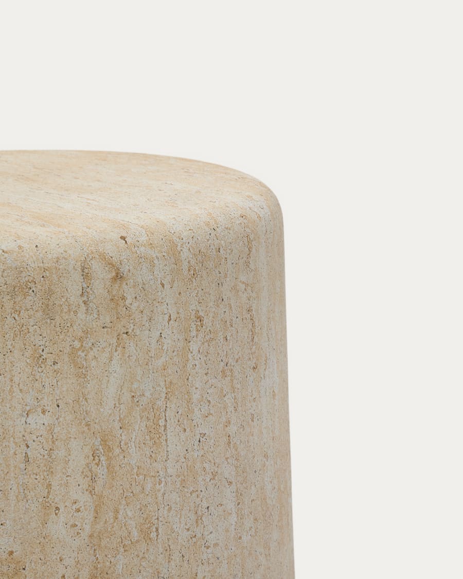 Drasi cement side table with travertine-effect finish Ø46cm