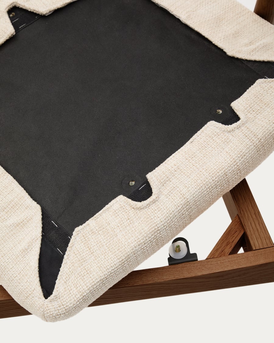 Alocs chair removable cover in beige chenille solid oak wood walnut finish FSC Mix Credit