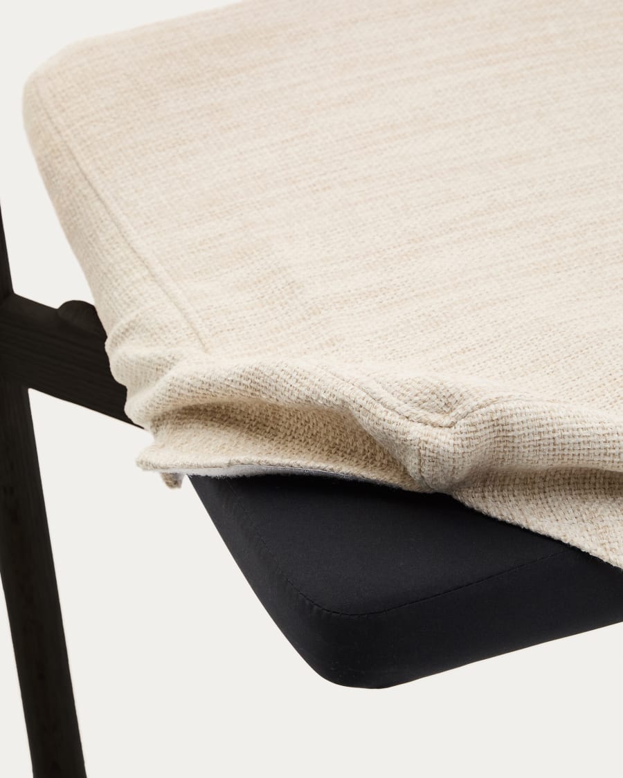 Alocs chair removable cover in beige chenille solid oak wood black finish FSC Mix Credit