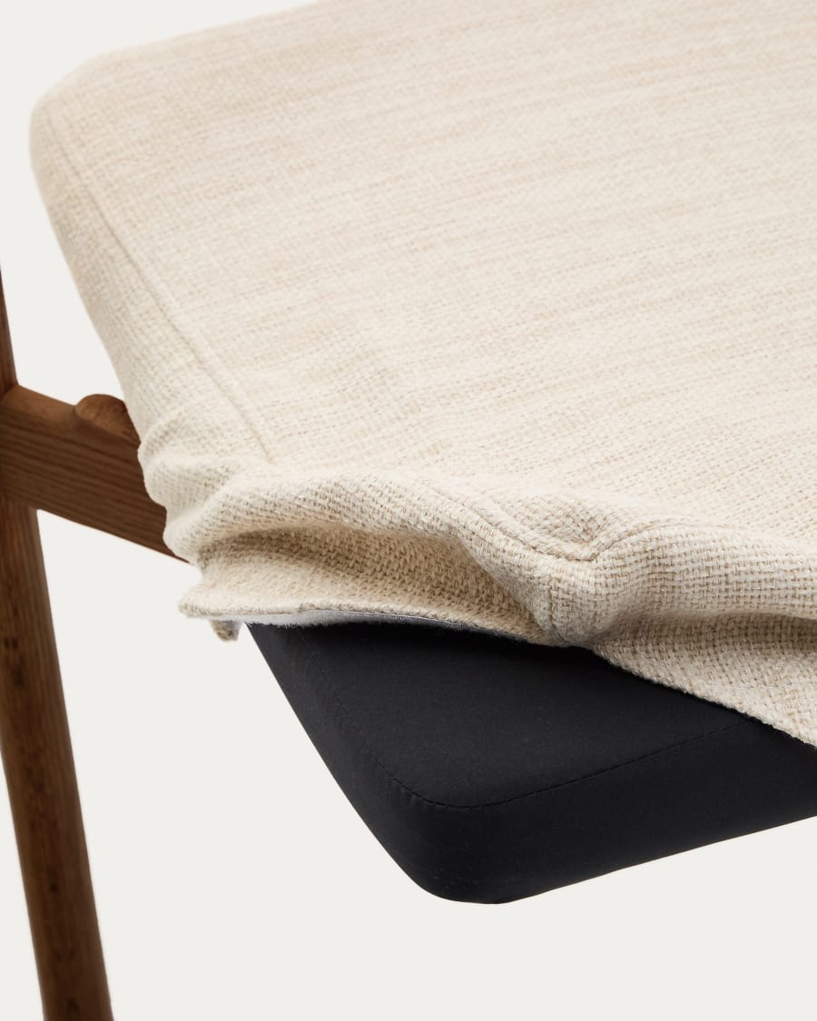 Alocs chair removable cover in beige chenille solid oak wood walnut finish FSC Mix Credit