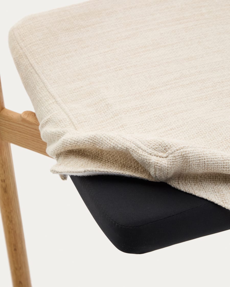 Alocs chair removable cover in beige chenille solid oak wood natural finish FSC Mix Credit